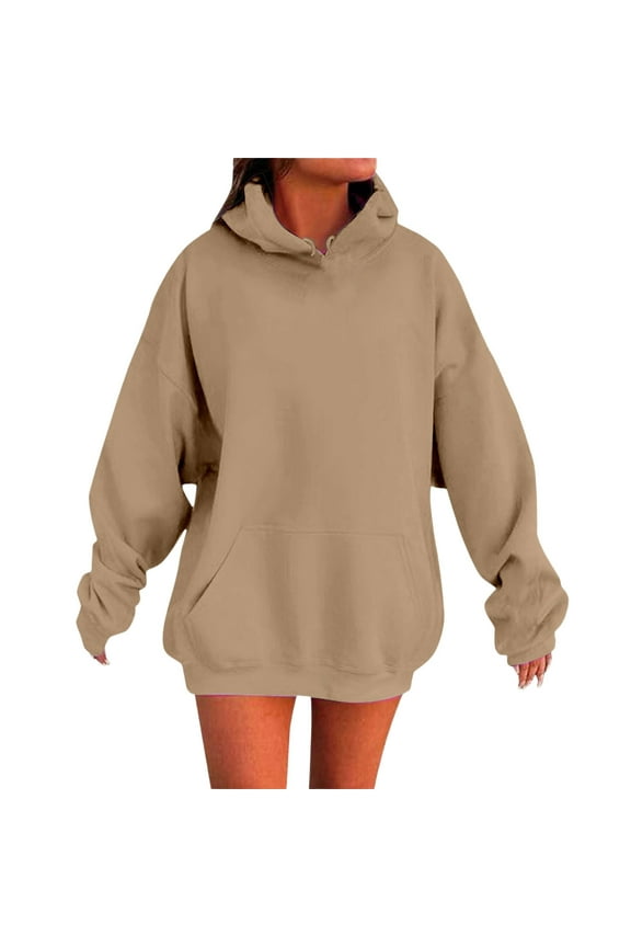 Womens Hoodies Oversized Solid Color Drop Shoulder Drawstring Hoodie Autumn Spring Comfortable Casual Sweatshirt