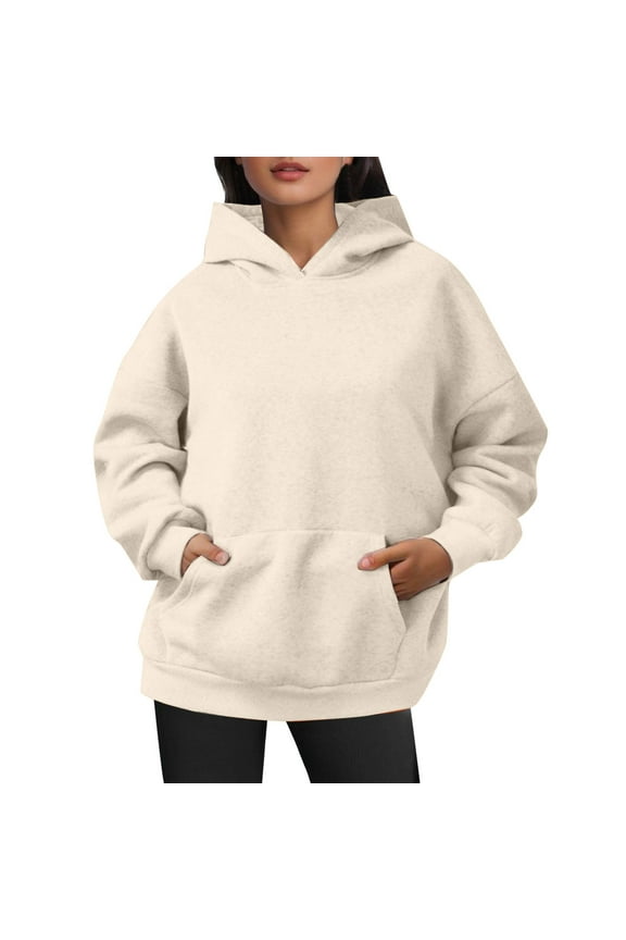 Womens Hoodies Oversized Solid Color Long Sleeve Hoodie Spring Daily Casual Comfortable Loose Tops With Pockets