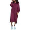 thumbnail image 1 of Yuanlong Womens Hoodies Spring Ladies Long Sleeve Drawstring Split Hem Hoodie Dresses Loose Casual Midi Dress With Pocket, 1 of 5
