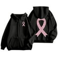 thumbnail image 1 of Yuanlong Womens Hoodies Zip Up Long Sleeve Ribbon Print Drawstring Hoodie Breast Cancer Awareness Jackets With Pockets, 1 of 6