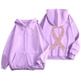 thumbnail image 1 of Yuanlong Womens Hoodies Zip Up Long Sleeve Ribbon Print Drawstring Hoodie Breast Cancer Awareness Jackets With Pockets, 1 of 6