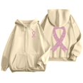 thumbnail image 1 of Yuanlong Womens Hoodies Zip Up Long Sleeve Ribbon Print Drawstring Hoodie Breast Cancer Awareness Jackets With Pockets, 1 of 6