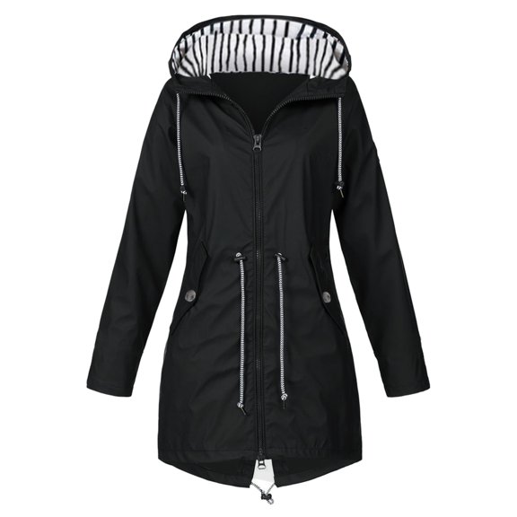 Yuanlong Womens Jackets Fall Winter Jacket With Hooded Zip Up Drawstring Long Sleeve, Outdoor Light Causal Coat With Pockets