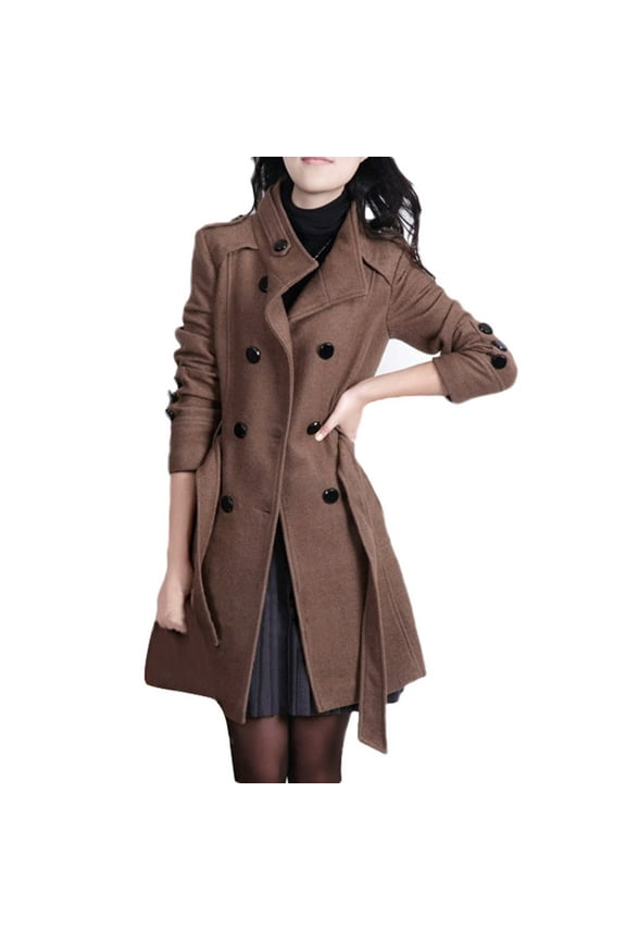 Womens Jackets Fashion Long Sleeve Lapel Collar Regular Shoulder Jacket Winter Warm Plain Coat With Belt And Pockets