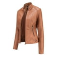 thumbnail image 1 of Yuanlong Womens Jackets Slim Solid Zipper Imitation Leather Stand Up Lined Jacket Motorcycle Style Ladies Coat With Pockets, 1 of 4