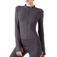 thumbnail image 1 of Yuanlong Womens Jackets Sporty Lightweight Zipper Front Long Sleeve Solid Color Slim Jacket Workout Activewear Short Tops, 1 of 8