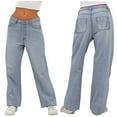 thumbnail image 1 of Yuanlong Womens Jeans Light Blue Stretchy Washed High Waisted Wide Straight Leg Denim Pant Daily Commute Outing Trousers, 1 of 6