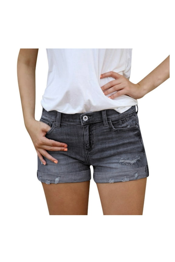 Womens Jeans Pants Summer Washed Midi Waist Slim Ripped Denim Shorts Ladies Cool Bottom Tailored Mini Jean Pant