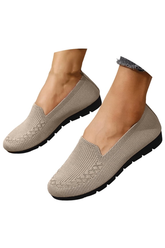 Womens Knit Slip On Shoes Breathable Hollow Flyknit Non Slip Thick Lug Sole Daily Sleek Elegant Casual Footwear