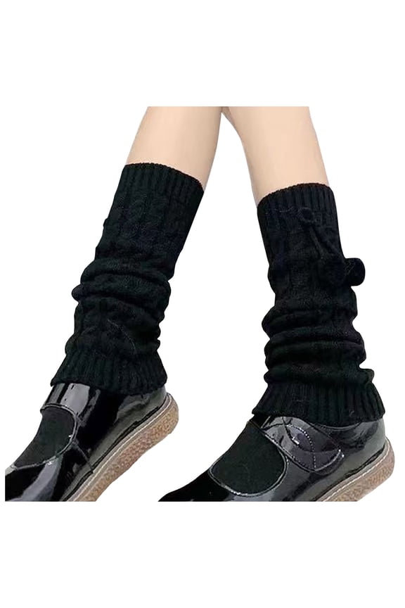 Womens Leg Warmers Black Thick Knit Mid-Calf Socks Slouchy Stretch Comfort Gaiters Knee Winter Ankle Heap Socks