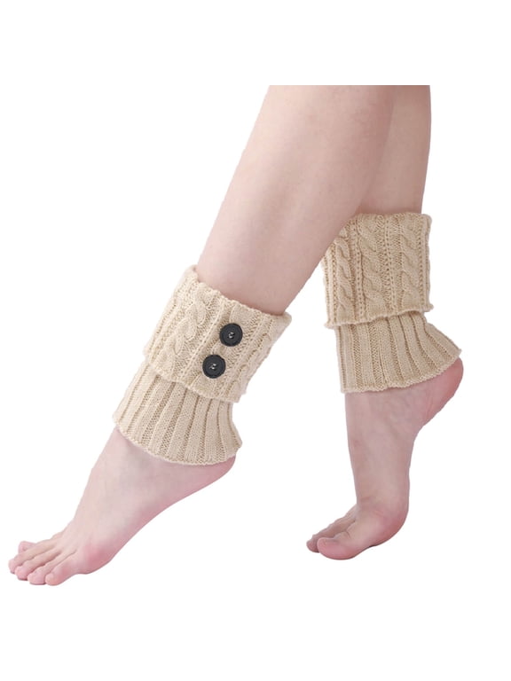 Womens Leg Warmers Cable Knit Button Short Ankle Warmers Stretchy Soft Vintage Fall Winter Stylish Casual Boots