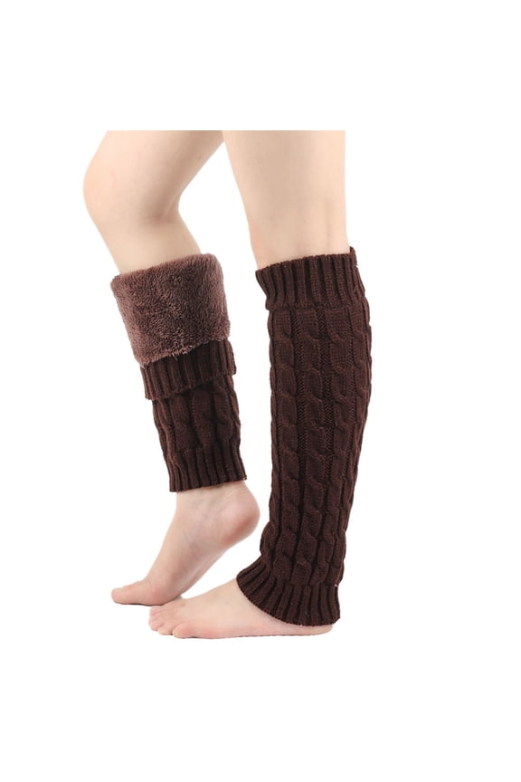 Womens Leg Warmers Knit Fuzzy Lined Mid Tube Calf Stockings Winter Outings Fashion Thermal Stirrup Socks For Lady