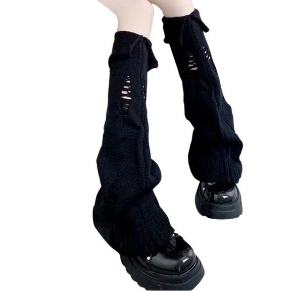 Yuanlong Womens Leg Warmers Plain Ripped Hole Design Thigh High Socks Punk Style Trendy Spring Daily Wear Stirrup Socks