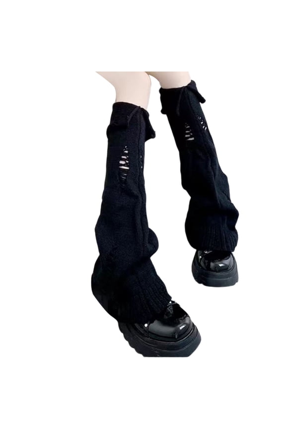 Womens Leg Warmers Plain Ripped Hole Design Thigh High Socks Punk Style Trendy Spring Daily Wear Stirrup Socks