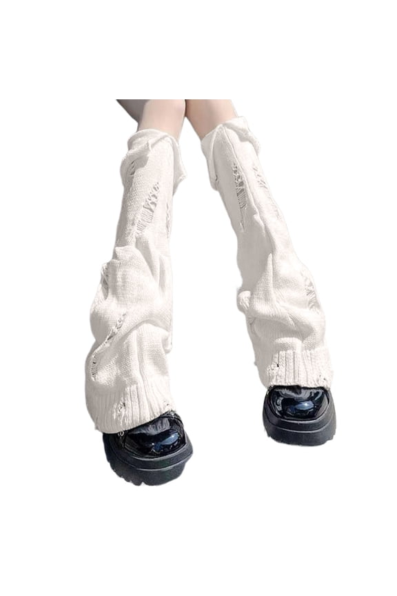 Womens Leg Warmers Plain Ripped Hole Design Thigh High Socks Punk Style Trendy Spring Daily Wear Stirrup Socks