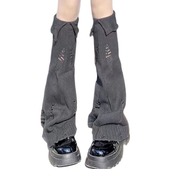 Yuanlong Womens Leg Warmers Plain Ripped Hole Design Thigh High Socks Punk Style Trendy Spring Daily Wear Stirrup Socks