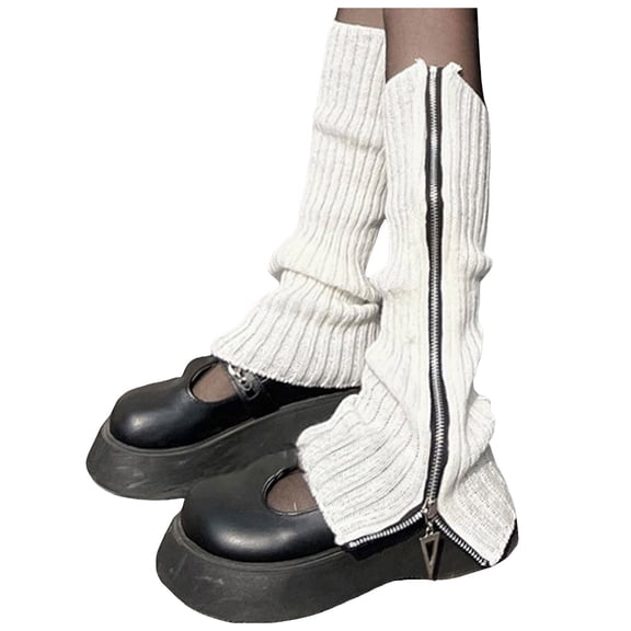 Yuanlong Womens Leg Warmers Side Zipper Knit Mid-Calf Stirrup Socks Edgy Stylish Street Stretchy Leg Covers Socks