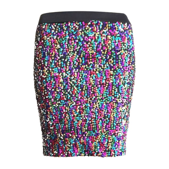 Yuanlong Womens Midi Skirts High Waist Sequin Bodycon Skirts Carnival Shiny Dance Performance Skirt For Cheerleader Wear