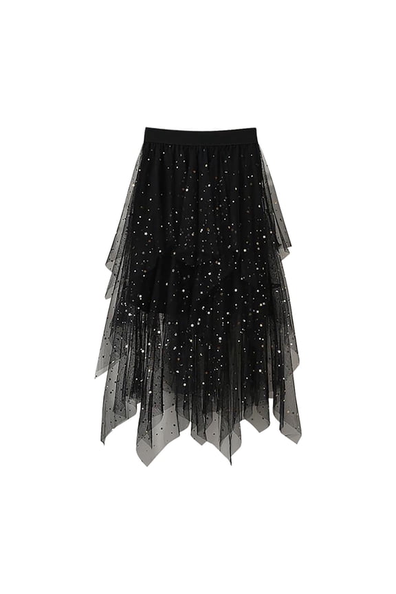 Womens Midi Skirts Irregular Layered Mesh Sequin Tutu Skirts Spring & Valentine'S Day Clothes Sparkly Skirts Skirt