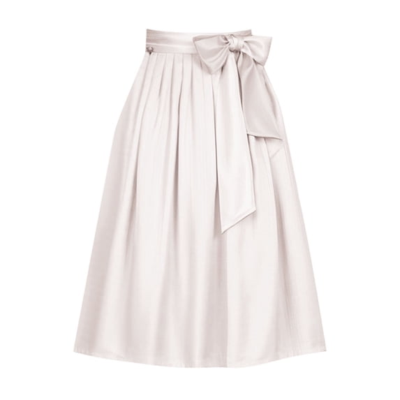 Yuanlong Womens Midi Skirts Solid High Waist Satin Bow Waistband Pleated Skirts Spring Summer Commute Casual Lady Skirts