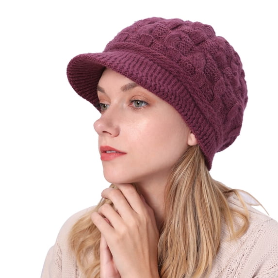 Yuanlong Womens Newsboy Cap Cable Knit Thermal Winter Beret Hat Windproof Ear Protection Soft Cozy Casual Outdoor Headwear