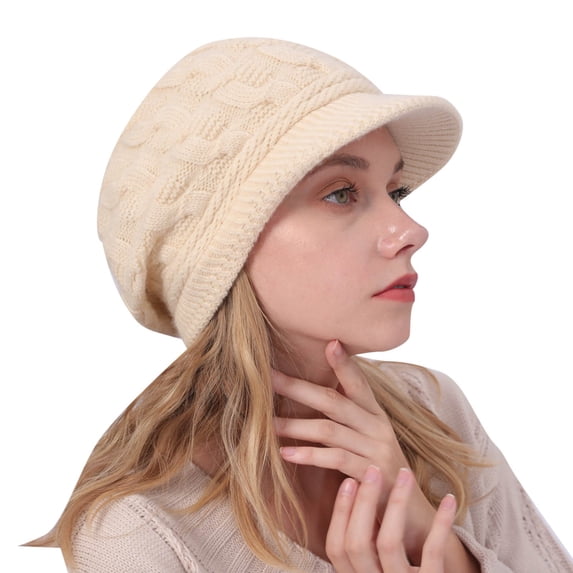 Yuanlong Womens Newsboy Cap Cable Knit Thermal Winter Beret Hat Windproof Ear Protection Soft Cozy Casual Outdoor Headwear