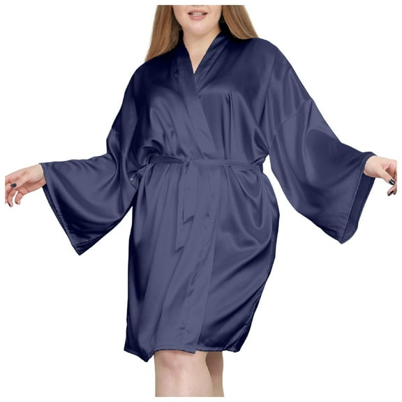 Yuanlong Womens Nightgown Robe Plus Size Plain Satin Loungewear Night Dress With Waistband Sleepwear For Valentine Evening