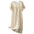 thumbnail image 1 of Yuanlong Womens Nightgown Round Neck Short Sleeve Yellow Floral Print Sleepshirts Daily Home Loose Comfortable Loungewear, 1 of 3