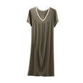 thumbnail image 1 of Yuanlong Womens Nightgown Short Sleeve Plain V-Neck Pajama Dress Spring Summer Indoor Evening Loose Loungewear For Ladies, 1 of 6