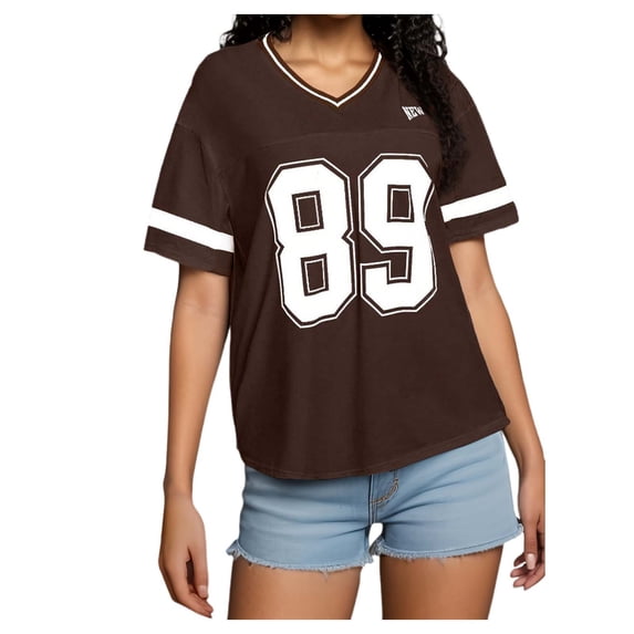 Yuanlong Womens Number 89 Graphic T Shirt V Neck Football Short Sleeve Tee Relaxed Fit Sport Hop Travel Casual Top