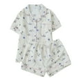 thumbnail image 1 of Yuanlong Womens Pajama Set 2-Piece Short Sleeve Button-Down Shirt & Shorts Floral Print Nightwear Summer Breathable Valentine Sleepwear, 1 of 5