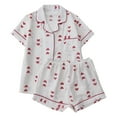 thumbnail image 1 of Yuanlong Womens Pajama Set 2-Piece Short Sleeve Button-Down Shirt & Shorts Red Heart Print Nightwear Summer Romantic Valentine Homewear, 1 of 5