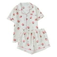 thumbnail image 1 of Yuanlong Womens Pajama Set 2-Piece Short Sleeve Shirt & Shorts Strawberry Print Pink Trim Sleepwear Summer Sweet Valentine Loungewear, 1 of 3