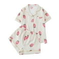 thumbnail image 1 of Yuanlong Womens Pajama Set 2-Piece Short Sleeve Shirt & Shorts Strawberry Print Yellow Trim Sleepwear Summer Cute Valentine Lounge Sets, 1 of 5