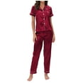 thumbnail image 1 of Yuanlong Womens Pajama Sets 2-Piece Satin Sleepwear For Women Long Sleeved Pants Spring Summer Loungewear Comfortable Nightwear, 1 of 4