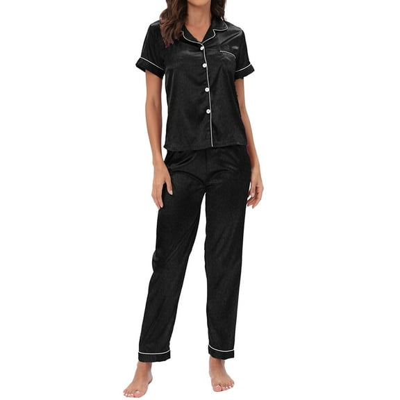 Yuanlong Womens Pajama Sets 2-Piece Satin Sleepwear For Women Long Sleeved Pants Spring Summer Loungewear Comfortable Nightwear