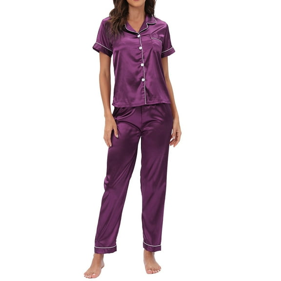 Yuanlong Womens Pajama Sets 2-Piece Satin Sleepwear For Women Long Sleeved Pants Spring Summer Loungewear Comfortable Nightwear