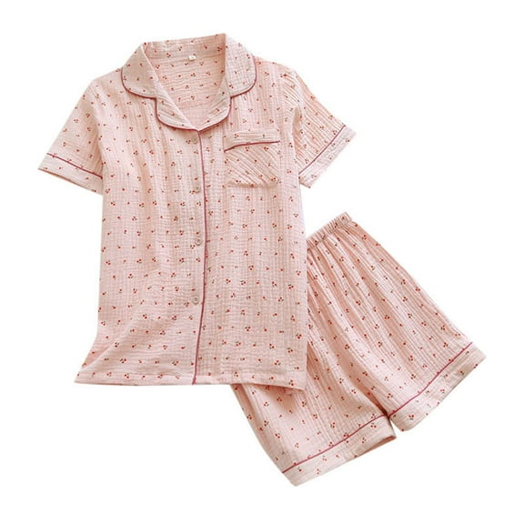 Yuanlong Womens Pajama Sets Dreamy Soft Collection Notch Collar Button Down Short Shirt & Shorts Lounge Set Summer Home Ladies Lightweight Sleepwear