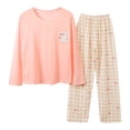 thumbnail image 1 of Yuanlong Womens Pajama Sets Long Sleeve Crew Neck Rabbit Pattern Shirt & Plaid Trouser Sleepwear Set Spring Fall Loungewear Ladies Cute Nightwear, 1 of 7