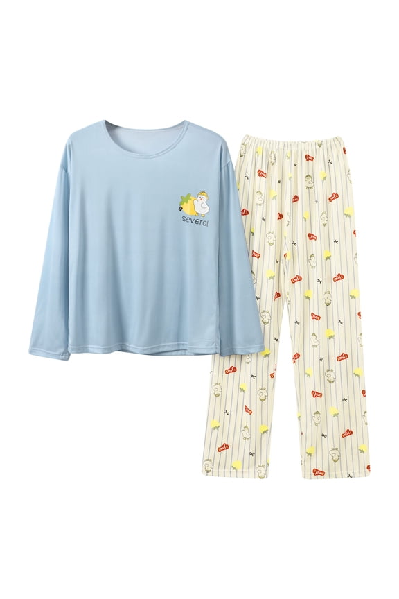 Womens Pajama Sets Long Sleeve Crewneck Shirt & Striped Trouser Strawberry Pattern Lounge Set Autumn Winter Daily Home Cozy Cute Sleepwear