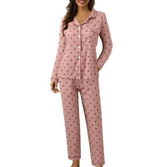 Yuanlong Womens Pajama Sets Plaid 2Pc Sleepwear - Lapel Long Sleeved Wide Pants, Loungewear Loose Nightwear With Pocket