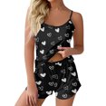 thumbnail image 1 of Yuanlong Womens Pajamas Set 2-Piece Spaghetti Strap Top & Shorts Black White Heart Print Sleepwear Valentine Nights Ladies Nightwear, 1 of 4