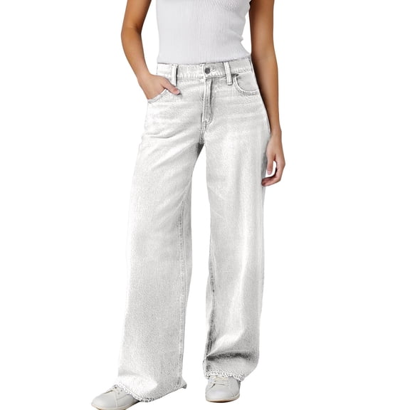Yuanlong Womens Pants Autumn Winter Versatile Straight Wide Leg Denim Pants Regular Bottom Casual Trousers With Pockets