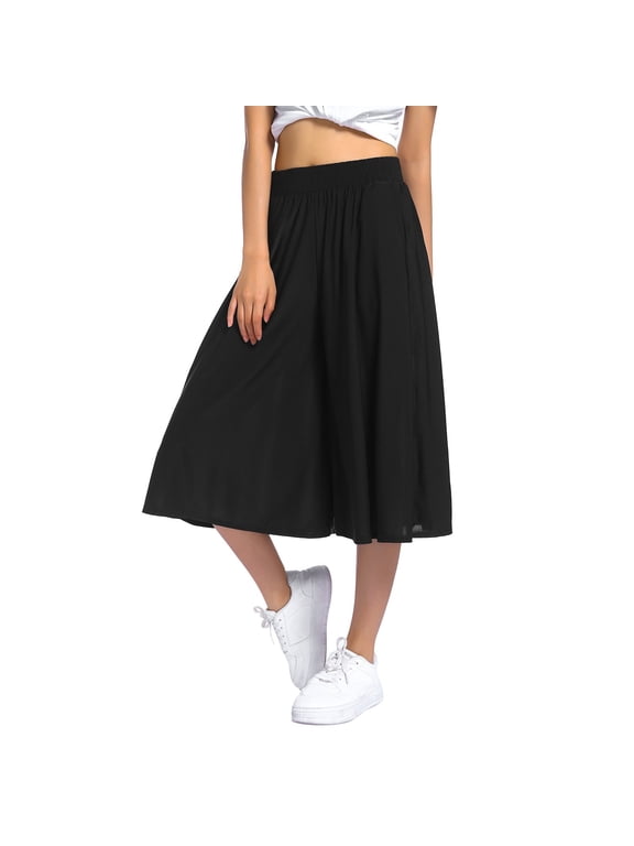 Womens Pants Capri Floral Printed Elastic Waist Thin Wide Leg Culottes High Waisted Casual Stylish Versatile Skirt Pants