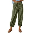 thumbnail image 1 of Yuanlong Womens Pants Capri Pants Loose Elastic Drawstring Waist Button Minimal Lightweight Summer Vacation Travel Trousers, 1 of 8