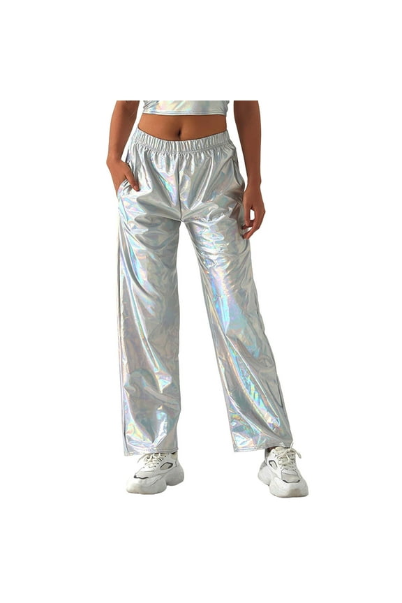 Womens Pants Carnival Colorful Elastic Waist Tapered Leg Trousers Rave Party Night Out Shiny Street Stylish Pants