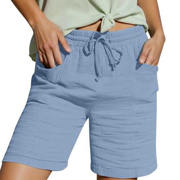 Yuanlong Womens Pants Drawstring Smocked Waist Straight Wide Leg Shorts Summer Athleisure Plain Ladies Pants With Pocket