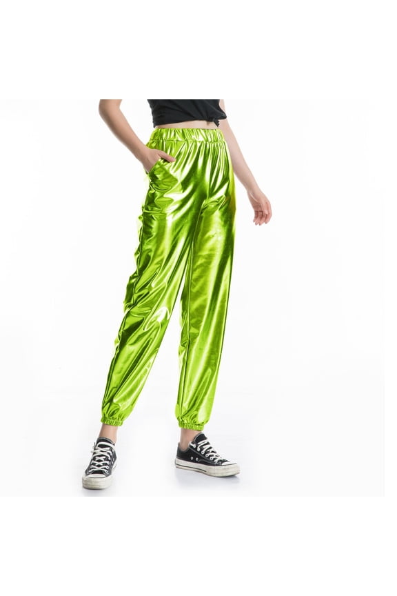 Womens Pants Elastic Waist Tapered Leg Side Pockets Trousers Carnival Sports Street Hop Party Sparkly Fancy Pants