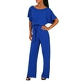 thumbnail image 1 of Yuanlong Womens Pants Elegant Batwing Short Sleeve Belted Wide-Leg Playsuits Work Commute Flowy Formal Jumpsuit Trousers, 1 of 4