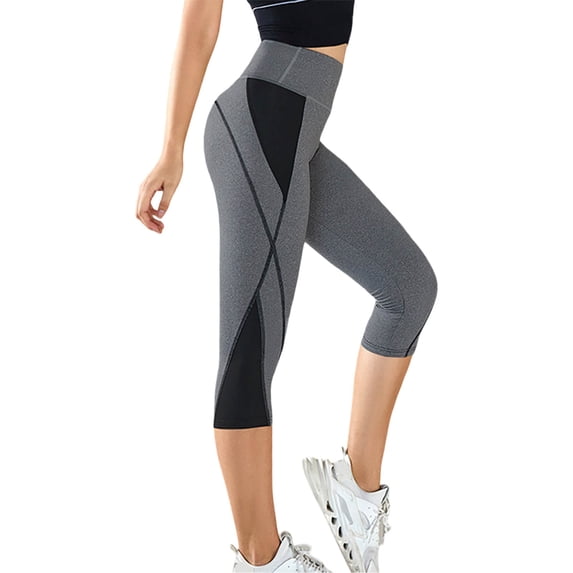 Yuanlong Womens Pants High Waist Color Block 7/8 Length Capri Yoga Leggings Stretchy Breathable Spring Workouts Trousers